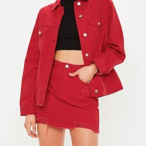 Missguided red denim a line skirt